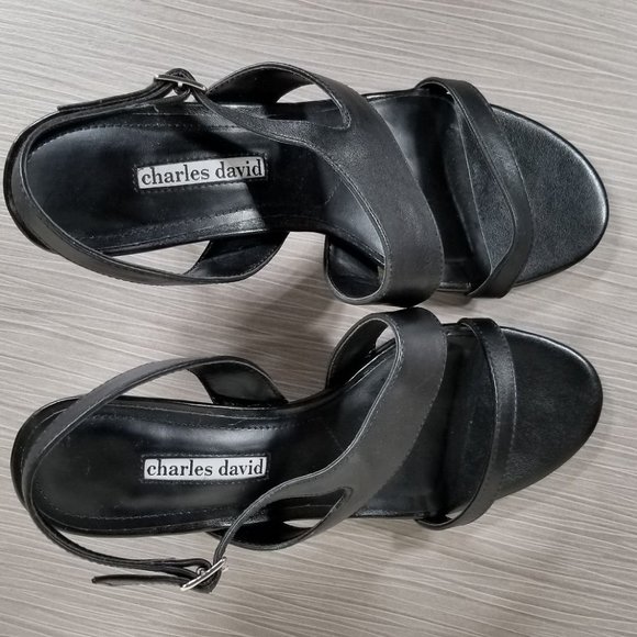 Charles David Carmina Slingback Sandal, Black Leather, Womens Various Sizes - Picture 8 of 9